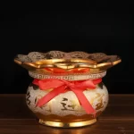 Ceramic Ruyi Doubles Ear Stove Indoor, temple, offering ornaments Double sided pattern sand gold incense burner - Image 3