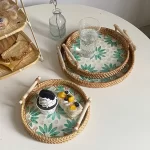 Rattan Tray Plates Afternoon Tea Tray for Serving Food Trays to Serve Food Plate Snack Dish Dessert Fruit Dry Sweets Cake Home - Image 4