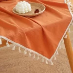 Cotton Green Easter Pure Color Tassels Cotton Tablecloth Washed  Christmas Table Cover for Home Party Dining table Decora - Image 3