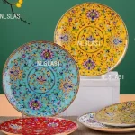 Ceramic Flat Plate Household Palace Style Jingdezhen Enamel Main Dining Plate Chinese Bone China Dessert Plate Tableware