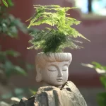 Buddha Head Statue Small Plant Pot Resin Succulent Planter Garden Pots Ornamental Figurines for Home Office Tabletop Decoration