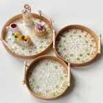 Rattan Tray Plates Afternoon Tea Tray for Serving Food Trays to Serve Food Plate Snack Dish Dessert Fruit Dry Sweets Cake Home