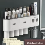 Magnetic Toothbrush Holder Storage Rack Automatic Toothpaste Dispenser Wall-Mounted Waterproof Bathroom Storage Accessories Set - Image 11