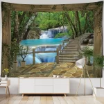 3D balcony landscape waterfall tapestry wall hanging bohemian sea sky aesthetic room art decoration fabric large background wall - Image 4