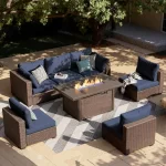 7-Pieces Patio Furniture Sets Outdoor Sectional Sofa with 44'' Propane Rattan Wicker Firepit Table, Patio Sectional, Customized - Image 8