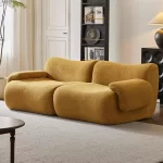 Vacuum-Compressed Modular Sofa, Wabi-Sabi Sherpa Fabric Sectional with High-Elastic Foam, Cream Mid-Century Style, Space Saving - Image 11