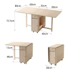 Folding Dining Table with 2 Drawers and 4 Wheels for Living Room,Kitchen, Farmhouse, Space Saving Table - Image 6