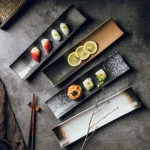 11 inch Japanese style sushi plate ceramic creative rectangular plate dim sum plate personalized retro tableware plating - Image 3