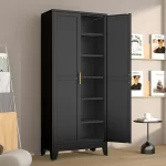 Metal Pantry Cabinet with 2 Doors and 5 Adjustable Shelves, 75" Kitchen Storage cabinets with Gold Handles, Versatile Storag - Image 9
