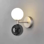 Modern Silver Metal Wall Sconce with Black Natural Marble and White Glass Globe G9 Wall Light for Bedroom Living Room Decor Lamp