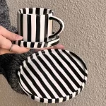 European Striped Ceramic Coffee Cup Saucer Modern Breakfast Dessert Plate Tea Cup Decorative Art Striped Coffee Cup 200 Ml Decor - Image 10