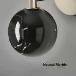 Modern Silver Metal Wall Sconce with Black Natural Marble and White Glass Globe G9 Wall Light for Bedroom Living Room Decor Lamp - Image 6