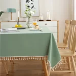 Cotton Green Easter Pure Color Tassels Cotton Tablecloth Washed  Christmas Table Cover for Home Party Dining table Decora - Image 6