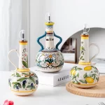 Hand-Painted Ceramic Oil Bottle Kitchen Storage Nordic Vinegar Oil Dispenser Cooking Utensil for Home Use Kitchen Seasoning Jar