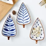 Japanese Ceramic Appetizer Serving Plates Set Hand-painted Underglaze Leaf Design Sauce Dishes for Sushi Salads and Condiments