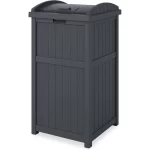 Suncast 30 Gallon Outdoor Trash Hideaway Resin Refuse Container Lid Cyberspace Concealed Waste Storage Patio Backyard Garden