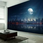 Night city landscape tapestry, hippie wall hanging, dreamy home wall decoration, bedroom room party decoration, background cloth - Image 2
