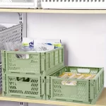 7pcs Green Folding Plastic Storage Baskets Set with Handles Desktop Foldable Pantry Organizer Bins Space Saving and Stackable - Image 3