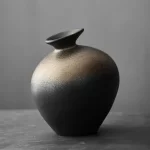 Black Terracotta Vase Coarse pottery vase ceramic Imitation Stone Abstract Flower Arranger vases retro glazed flower ware