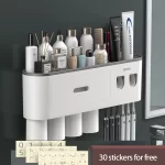 Magnetic Toothbrush Holder Storage Rack Automatic Toothpaste Dispenser Wall-Mounted Waterproof Bathroom Storage Accessories Set - Image 12