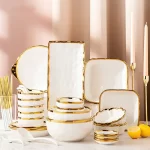 1pcs White Ceramic Plate Phnom Penh Tableware Salad Soup Bowl Food Dinner Dishes Wedding Decoration Dinnerware Household Kitchen