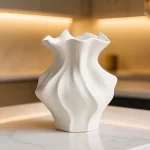 Nordic Minimalist White Textured Ceramic Vase 3D Wave Pattern Tabletop Decor Flower Vase for Living Room Bedroom Dried Flowers - Image 2
