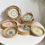 Rattan Tray Plates Afternoon Tea Tray for Serving Food Trays to Serve Food Plate Snack Dish Dessert Fruit Dry Sweets Cake Home - Image 6