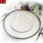 Transparent Glass Charger Plate, Decorative Wedding Dinner Plate, Round Tableware, Show Tray Display, Paint Gold Line Design - Image 5