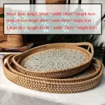Rattan Basket HandWoven Fruit Storage Breakfast Severing Tray Drinks Snack Coffee Platters Bread Plate Home Tableware Organizer - Image 3