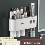 Magnetic Toothbrush Holder Storage Rack Automatic Toothpaste Dispenser Wall-Mounted Waterproof Bathroom Storage Accessories Set - Image 7