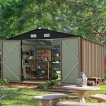 Metal Storage Shed, Large Outdoor Garden Shed with Lockable Door, Brown Backyard Patio Lawn Storage - Image 7