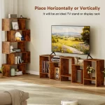 JHK 62IN Geometric Bookcase 5 Tier S-Shaped Wooden Display Bookshelf Storage Standing Shelf Stable Frame Graduated Shelves - Image 2