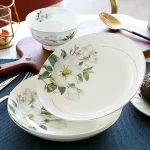 Bone China Plate Set for Household, Ceramic Dinner, Vegetable Dishes, Round Deep Plate, European Pastoral Tableware, 8 inch - Image 3