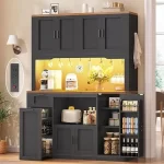 71 Pantry Cabinet with Charging Station and LED Light, Kitchen Pantry Cabinet with Microwave Stand, 47.2 Wide Kitchen - Image 7