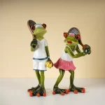Cute Frog Playing Tennis Police Animal Model Statues 16cm Collectible Figurine Art Ornament Home Living Room Tabletop Decor Item
