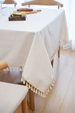 Nordic White Tablecloth Cotton Linen Map Rectangle Round Table Cloth Soft Cover Lace Tassel Outdoor Picnic Blanket for Banquet - Image 8