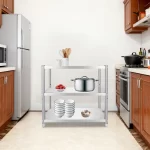 3-Tier Stainless Steel Work Table 80*40*80cm Large-Capacity Kitchen Storage Rack for Kitchen Garage school, Height Adjustable - Image 4