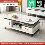 Modern LED TV Stand for Televisions Up Coffee Table Glass Shelves and Drawer Gaming Entertainment Center with Multiple Cabinet - Image 22