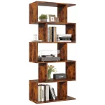 JHK 62IN Geometric Bookcase 5 Tier S-Shaped Wooden Display Bookshelf Storage Standing Shelf Stable Frame Graduated Shelves - Image 8