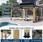 11'x13' Wood Gazebo,Outdoor Hardtop Gazebo with Galvanized Steel Doule Roof, Wooden Frame Gazebos for Patio Backyard Deck - Image 4