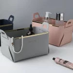 Leather PU Desktop Storage Box Creative Foldable Cosmetic Box with Handle Home Organizer Waterproof Bathroom Storage Basket 2025 - Image 3