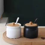 Nordic Ceramic Seasoning Jar with Spoon Kitchen Storage Box Simple Bamboo Lid Salt Jar Oil Bottle, Seasoning Tools Kitchen - Image 4