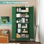 Metal Pantry Cabinet with 2 Doors and 5 Adjustable Shelves, 75" Kitchen Storage cabinets with Gold Handles, Versatile Storag - Image 5