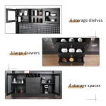 Pantry Cabinet, Kitchen Storage Cabinet, Freestanding Buffet Hutch with Pegboard, Cup Holder, Power Outlet, Black - Image 6
