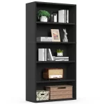 MCQ 5 Tier Wooden Bookshelf Black 53 Inch Tall Bookcase Standing Open Book Shelf Organizer Adjustable Display Storage Shelves - Image 7