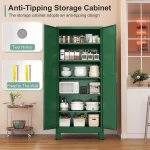 Metal Pantry Cabinet with 2 Doors and 5 Adjustable Shelves, 75" Kitchen Storage cabinets with Gold Handles, Versatile Storag - Image 6