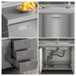 304 Stainless Steel Sideboard Kitchen Multi-door Cabinet Cupboard Dining Room Locke Kitchen Storage Adjustable Shelf Cabinet - Image 3