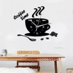 3D Acrylic DIY Wall Clock Mirror Wall Clocks Simple Home Digital Wall Sticker Decoration Mute Coffee Cup Wall Quartz Clock
