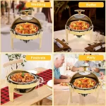 Round Chafing Dish Buffet Set 6.3 QT,Roll Top Stainless Steel Buffet Warmer Chafers with Food and Water Trays,Buffet Warmer Sets - Image 2