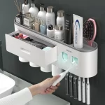 Magnetic Toothbrush Holder Storage Rack Automatic Toothpaste Dispenser Wall-Mounted Waterproof Bathroom Storage Accessories Set